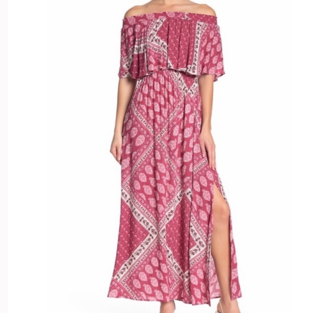 Show Me Your Mumu Baby Haci Patterned Boho Off The Shoulder Maxi Dress Medium